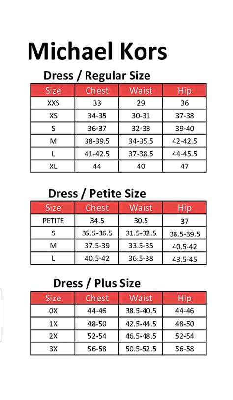 Michael Kors size chart uk